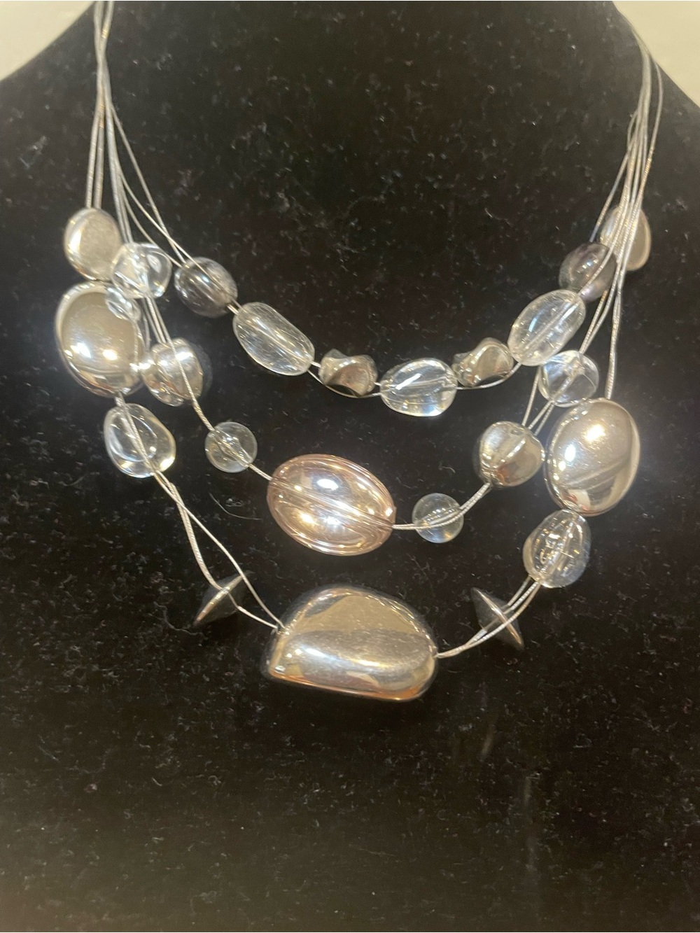 Chico's Multi-Strand Silver-Tone Bead Necklace - Picture 3 of 8